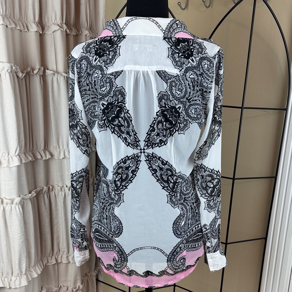 INC International Concepts Sheer Black White Pink Paisley Button-Down Shirt 4P - Picture 2 of 7